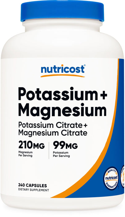 Nutricost Potassium (99 mg) Magnesium (210 mg) Citrates, 240 Capsules - Non-GMO, Gluten Free