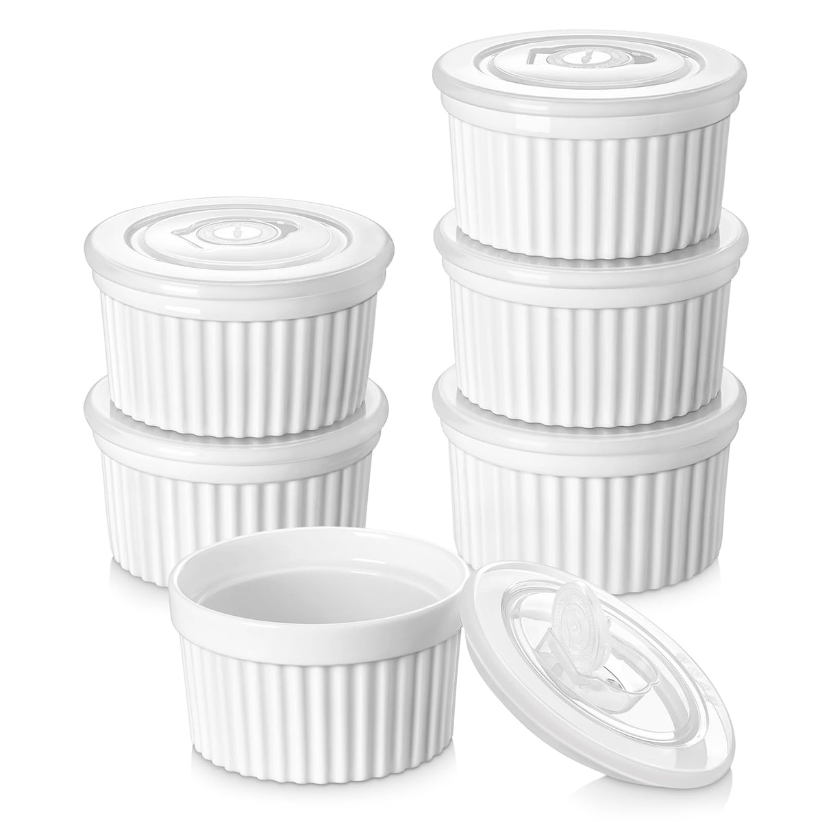 vancasso 10 oz Ramekins with Lid, Porcelain Creme Brulee Souffle Dishe