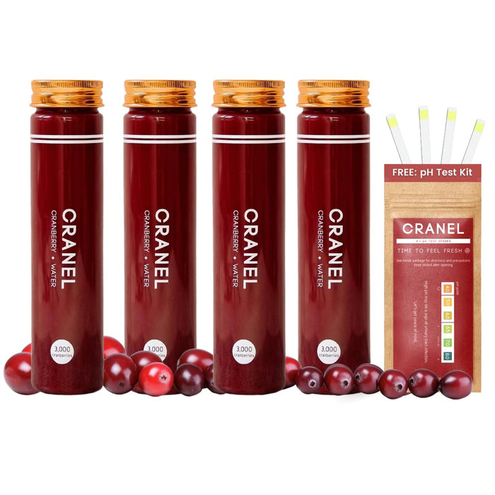 CRANEL UTI Support Cranberry Elixir, 4X Bottles (Monthly Supply) Clinically-Proven & Antibiotic-Free, Packed with 3,000 Real Cranberries (Tart Taste) Vegan & Non-GMO, Zero Added Sugar
