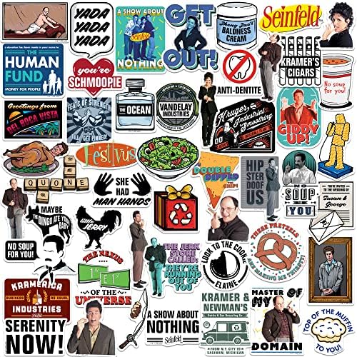 Seinfeld 50ct Vinyl Large Deluxe Stickers Variety Pack - Laptop, Water Bottle, Scrapbooking, Tablet, Skateboard, Indoor/Outdoor - Set of 50