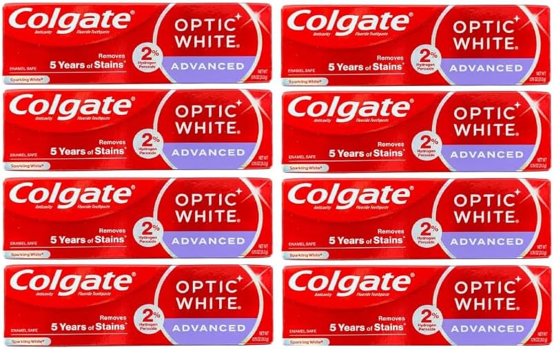 Colgate Optic White Advanced Toothpaste, Removes 5 Years of Stains, 0.75 oz (24g) - Pack of 12