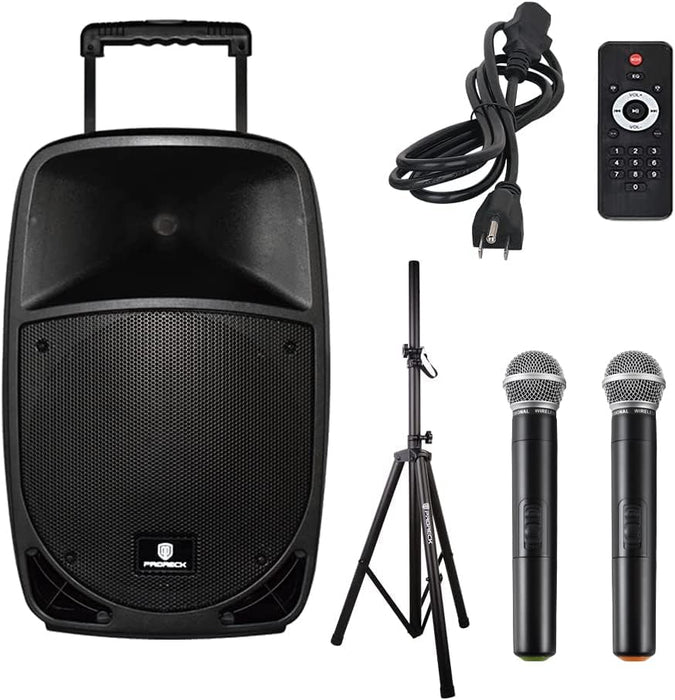 PRORECK Freedom 12 Portable Wireless 12-Inch 500 Watt Powered Dj/PA Speaker Rechargeable Karaoke System with Bluetooth/USB Drive Read/SD Card Reader/FM/Remote Control/Wireless Microphone