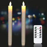 GenSwin Battery Operated Ivory Flameless Taper Candles with Remote & Timer, Moving Wick Real Wax Window Flickering LED Candles Christmas Decoration(0.78 x 9.5 Inches, Set of 2)