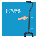 Carex Quad Cane with Small Base - Adjustable Height Quad Cane and Walking Stick with Small Base - Holds Up to 250 Pounds, Black, Universal, Pack of 1