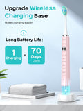 COSLUS Electric Toothbrush for Adults and Kids: Wireless Rechargeable Tooth Brush for Kid Ages 12+ and Adult with Portable Travel Case, 5 Modes 47000 VPM Power Toothbrushes 6 Brush Heads Pink