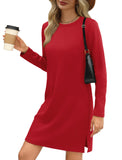 Dresses for Women 2024 Casual Long Sleeve Casual Trendy Plain Cozy Christmas Red Holiday Dress M