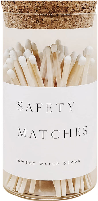 Sweet Water Decor 4" Hearth Matches in Apothecary Glass Bottle | Rustic Jar Approx. 100 Decorative Matchsticks with Strike Pad | Cute Candle Accessory Match Holder Long Matches for Fireplace (White)