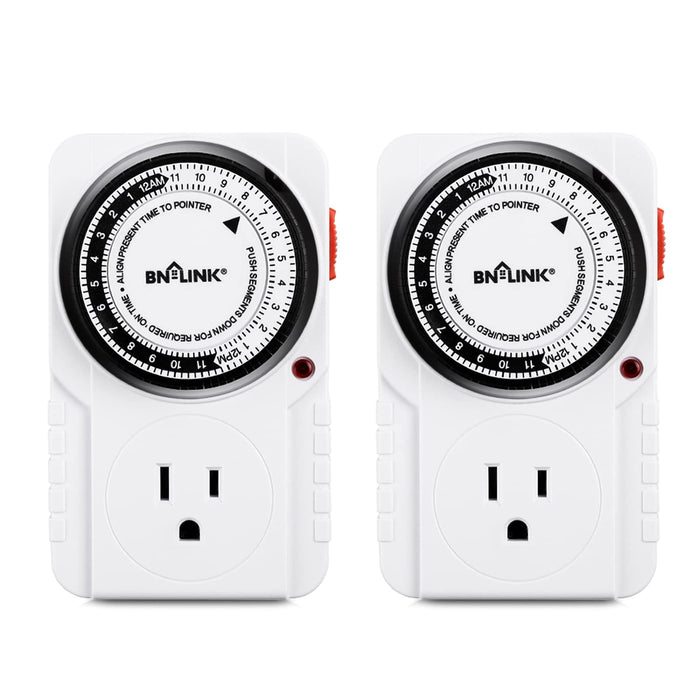 BN-LINK 24-Hour Heavy Duty Mechanical Timer Outlet,Indicator Light, 3-Prong