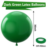 Bezente Dark Green Giant Balloons 36 Inch - 8 Pack Jumbo Green Balloons Large Round Emerald Green Latex Balloons for Baby Shower Christmas St. Patrick's Day Jungle Safari Theme Party Decorations