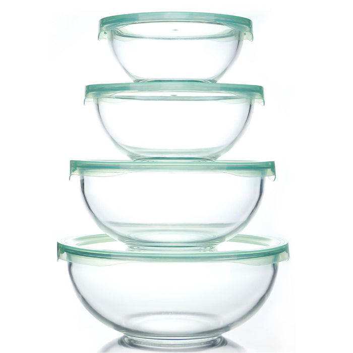 WhiteRhino Glass Mixing Bowl with Lids Set of 4,(1,1.5,2.5,3.7) Large Salad Bowl,Space-Saving Stacking Bowl for Kitchen Food Storage,Glass bowl for Cooking,Baking
