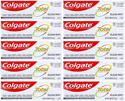 Colgate Total Toothpaste, Clean Mint, Travel Size 0.88 oz (24.9g) - Pack of 1010