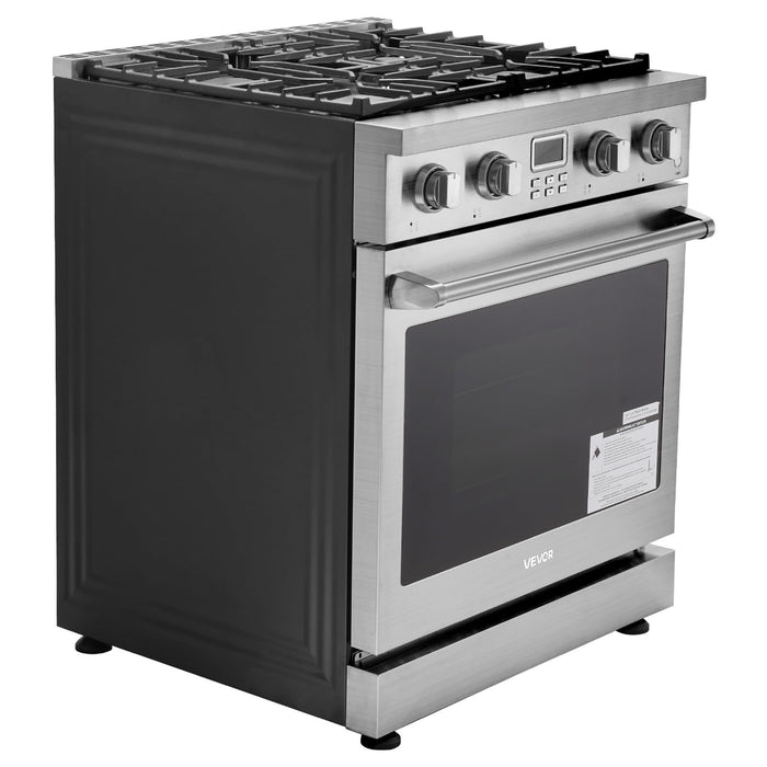VEVOR Gas Range Oven, 30 Inches Width, Freestanding Stainless Steel Stove and Oven with 4 Sealed Cooktop Burners, Easy Reach Racks, Halogen Light, 4.8 Cu. Ft. Capacity, for Home Apartment Kitchen