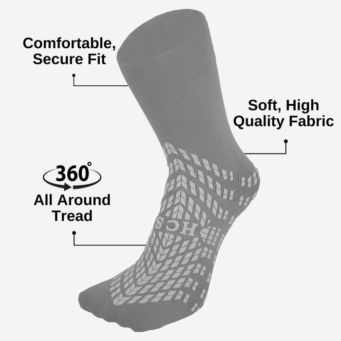 HCS Hospital Socks with Grips for Women & Men (6 Pairs) - Non Slip Socks for Elderly/Non Skid Socks for Seniors - Fall Risk Patient Slippers (Gray)