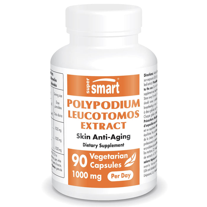 SuperSmart - Polypodium Leucotomos Extract 1000mg per Day (Fern Extract 4:1) - PLE Supplement | Non-GMO & Gluten Free - 90 Vegetarian Capsules