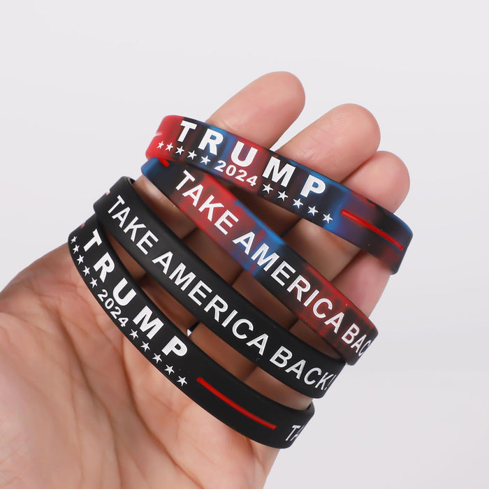 lasuroa 24pcs Trump 2024 Bracelets, Trump 2024 Silicone Bracelets Take America Back Inspirational Motivational Wristbands Trump Rubber Bracelets for Teens Men Women