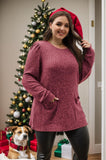 OFEEFAN Christmas Shirt for Women Plus Size Tops Long Tunic with Pockets Maroon 2XL