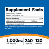 Nutricost AKG Alpha Ketoglutaric Acid Supplement 1,000 mg, 240 Capsules, 120 Servings Per Bottle - Powerful Precursor to Glutamine & Arginine, Energy Support Supplement