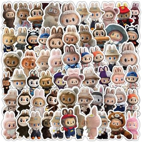 60pcs Labubu Cartoon Stickers - Waterproof Vinyl Decals for Teen Girls, Kids, Adults Cool Stickers for Water Bottles, Laptops, Skateboards, Phones, Guitars