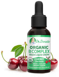 Organic Vitamin B Complex Liquid Drops | B Vitamins Complex Supplement with B3, B6, B7, B9 & Methyl B12 Drops for Adults & Kids | Vegan Cherry Flavor 1oz | 60 Servings / 2 Month Supply