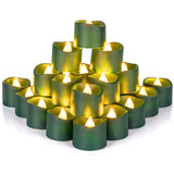 Homemory Green Tea Lights Candles Battery Operated, 200+Hour Flameless Flickering Fake Electric LED Colored Tealights Candles for Christmas, Theme Party, Seasonal Celebrations, 24-Pack