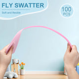 100 Pieces Fly Swatter Plastic Fly Swatters Heavy Duty Colorful Strong Flexible Manual Fly Swat Set Strong Durable Flexible Long Handle Manual Swat Flies and Mosquitoes Striking Fly Swatters Set