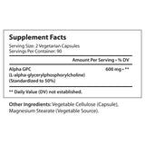 Alpha GPC Choline Supplement 300mg - 180 Vegetarian Capsules | Made In Usa | Cognitive Enhancer Nootropic | Supports Memory & Brain Function | Boosts Focus & Mood | 300 mg Pure Powder Pills Complex