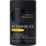 Sports Research Low Dosage Vitamin K2 as MK-7 45mcg with Coconut MCT Oil - 90 Veggie Softgels - Vegan Certified, Non-GMO Verified & Gluten-Free - Citrus Aroma