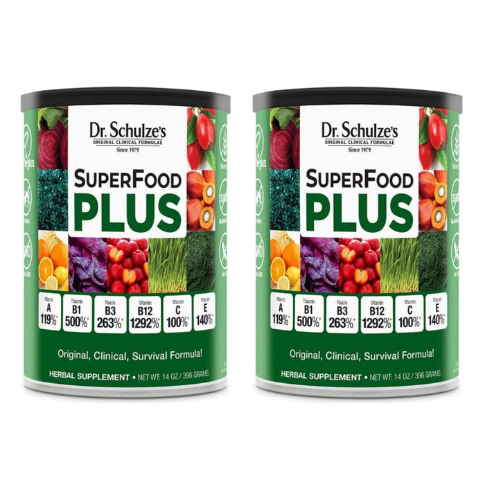 Dr. Schulze’s | SuperFood Plus | Vitamin & Mineral Herbal Concentrate | Dietary Supplement | Daily Nutrition & Increase Energy | Gluten-Free & Non-GMO | Vegan & Organic | 14-Oz Powder per Jar | 2 Pack