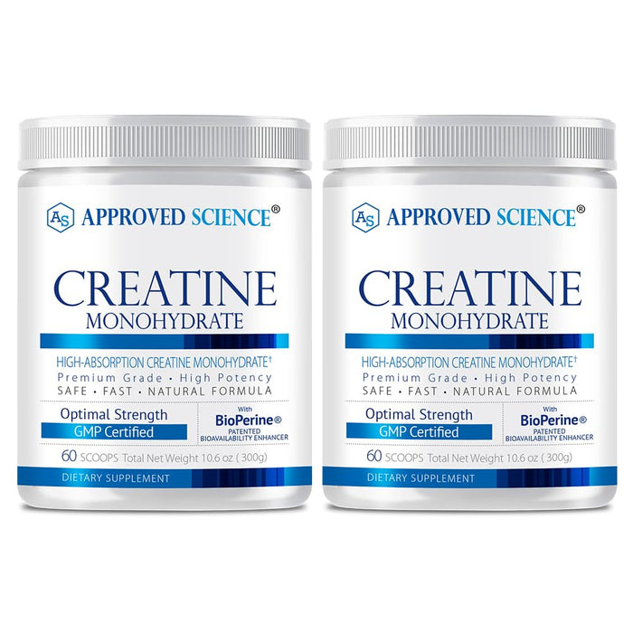 Approved Science Creatine Monohydrate Powder with BioPerine - Workout Support - 60 Servings - 5000mg Per Serving - Unflavored - Pack of 2 - Non-GMO, Vegan