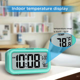 Peakeep Night Light Digital Alarm Clock Battery Operated with Indoor Temperature, Desk Small Clock (Mint)