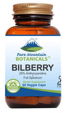 Pure Mountain Botanicals Bilberry Extract Supplement - Vegan Kosher Capsules Now with 250mg Organic Bilberry Leaf & 50mg Potent Fruit Extract