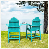 LUE BONA Tall Adirondack Chair, Recycled Poly Adirondack Chair Bar Stool with Cup Holder, 25.6", 300Lbs,Eco-Friendly Balcony Chair, Weather Resistant Patio Stool for Balcony,Deck, Arbua Blue