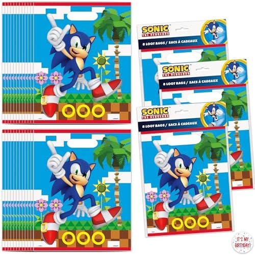 Unique Sonic Party Bags | 24 ct | Sonic Goodie Bags for Sonic Party Favors | Sonic Birthday Party Decorations | Includes Sticker for Birthday Child