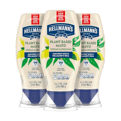 Hellmann's Vegan Dressing and Spread Vegan 3 Ct for a Rich, Creamy Plant-Based Alternative to Mayo Same Great Taste, Plant Based, Free From Eggs 11.5 oz