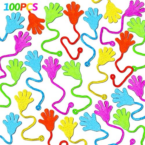 100PCS Glitter Sticky Hands Party Favors for Kids Birthday Supplies Easter Egg Fillers Goodie Bag Stuffers Classroom Treasure Box Carnival Prizes Bulk Treat Trinkets Pinata Stuff Mini Stretchy Toys