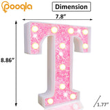 Pooqla LED Marquee Letter Lights, Light Up Pink Letters Glitter Alphabet Letter Sign Battery Powered for Night Light Birthday Party Wedding Girls Gifts Home Bar Christmas Decoration, Pink Letter T