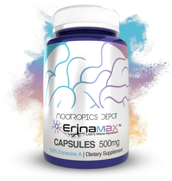Nootropics Depot Erinamax Tablets | Liquid Culture Lion's Mane Mycelium | 500mg | 0.5% Erinacine A | Hericium erinaceus | Mood, Cognition, & Nerve Support