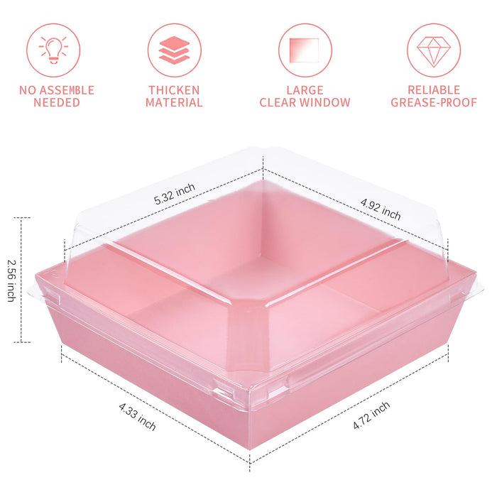 Ocmoiy Small Charcuterie Boxes with Clear Lids, To Go Paper Disposable Food Containers, 5 Inches Bakery Dessert Boxes for Sandwich, Cookie, Pastry, Cake Slice (Pink, 50ct)