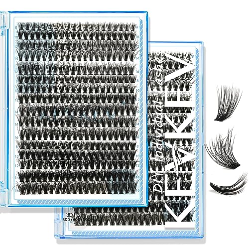 KevKev Lash Clusters Individual Lashes 3D Fluffy Eyelash Clusters 320 Pcs Cluster Lashes 30+40+50D Wispy Volume Lashes DIY Lash Extensions Thin Band & Soft (Fluffy 30+40+50D,D-8-16mix)