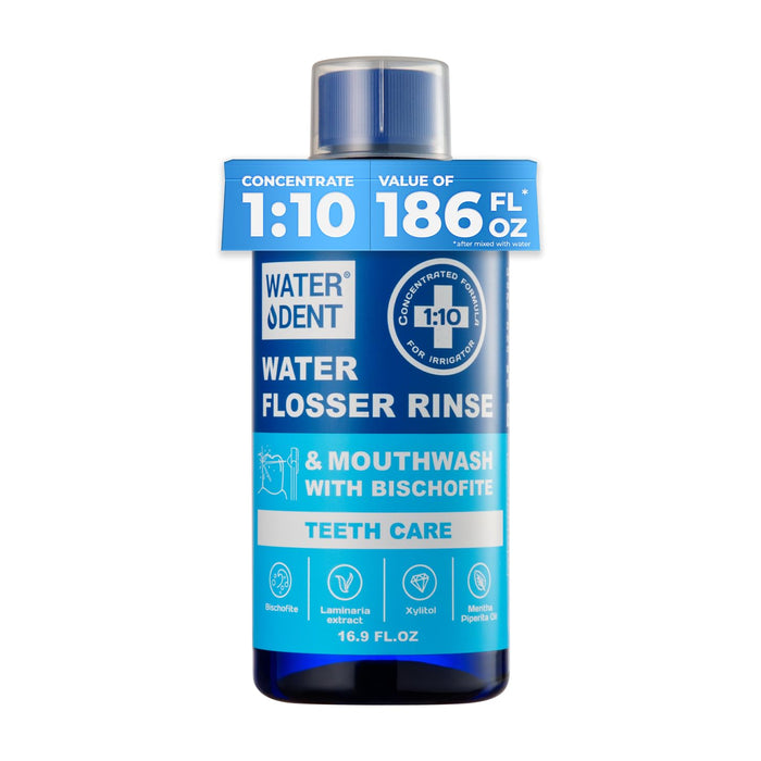 WATER DENT 2-in-1 Water Flosser Rinse & Mouthwash, Teeth Care, Concentrate 1:10, IRRIGANT, Add to Water Flosser,Mint Flavor (Pack of 1 -Value of 186 fl.oz), Alcohol Free, Fluoride Free