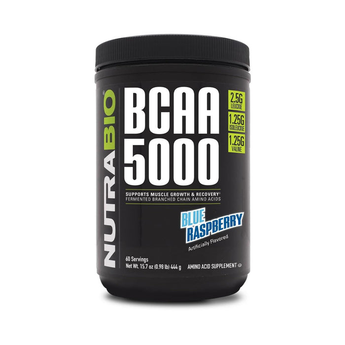 NutraBio BCAA 5000 Powder - Vegan Fermented BCAAs - Supports Lean Muscle Growth, Recovery, Endurance - Zero Fat, Sugar, and Carbs - 60 Servings - Blue Raspberry