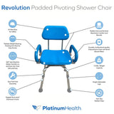 Revolution Pivoting Shower Chair for Bathtub, Adjustable Swivel Seat with Padded Back and Arms, Adjustable Space Saving Design for Tubs, Shower, for Elderly, Handicap & Seniors, Blue