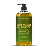 MAJESTIC PURE Arnica Sore Muscle Massage Oil for Massage Therapy - Natural Oil with Lavender and Chamomile Essential Oils - Multipurpose Instant Absorption Full Body Massage Oil - 8 fl. oz.