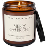 Sweet Water Decor Merry and Bright Candle | Fir, Nutmeg, and Clove, Winter Non Toxic Christmas Scented Soy Candles for Home | 9oz Amber Jar, 40 Hour Burn Time, Made in the USA