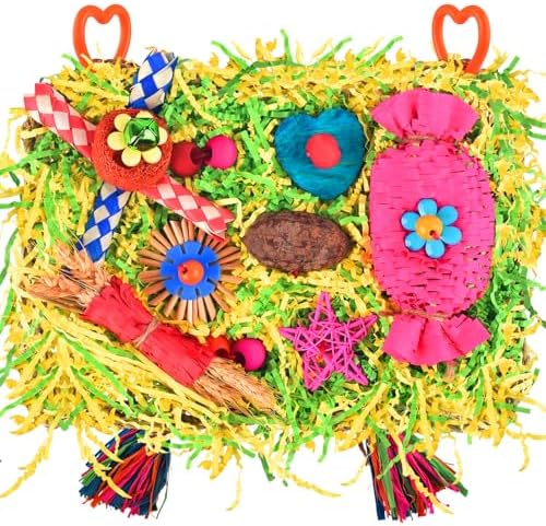 KATUMO Bird Toys, Parakeet Toys Large-Sized Grass Mat with Various Colorful Parrot Foraging Shredder Hanging Toys Conure Climb Hammock Toys for Birds
