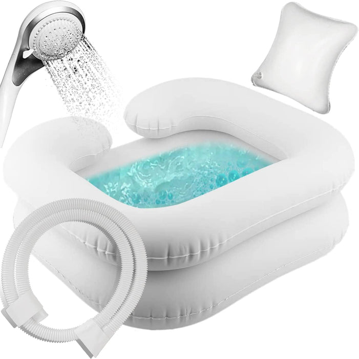 Goping Large Size Inflatable Hair Washing Basin with Neck Fit Movable Head Pillow Shampoo Basin for Elderly Disabled Pregnant Injured Bedridden