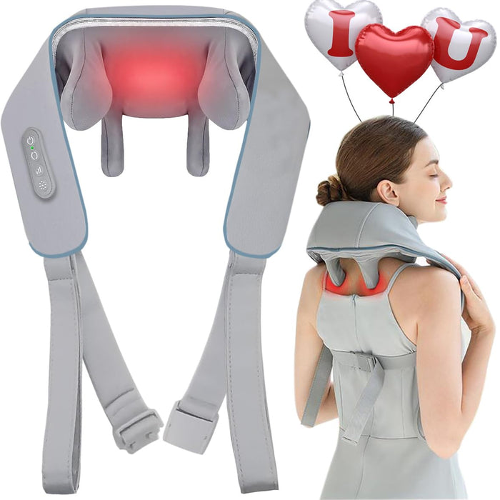 Birthday Gifts Deep Kneading Neck and Shoulder Massager with Heat - 5D Cordless Mini Shiatsu Neck Massager for Pain Relief Deep Tissue - Portable Cervical Massager at Home for Muscle Relaxation