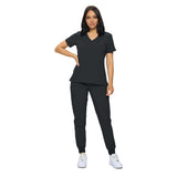 MONARCH UNIFORMS Stretchy Scrubs Women's Jogger Scrub Set In Regular and Petite Jogger Scrubs with Tuck-In Top for Women(Black-XL)