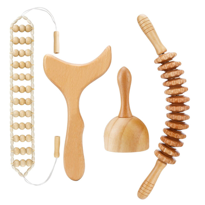 JUNRA 4 PCS Wood Therapy Massage Tools, Lymphatic Drainage Massager Maderoterapia Kit Wood Therapy Tools for Body Shaping Sculpting