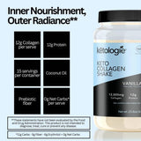 Ketologie Keto Collagen Shake (Vanilla) - with Coconut Oil, Prebiotics, Grass Fed Hydrolyzed Collagen Peptides Type I & III, Low Carb, Gluten Free,1.49lbs.
